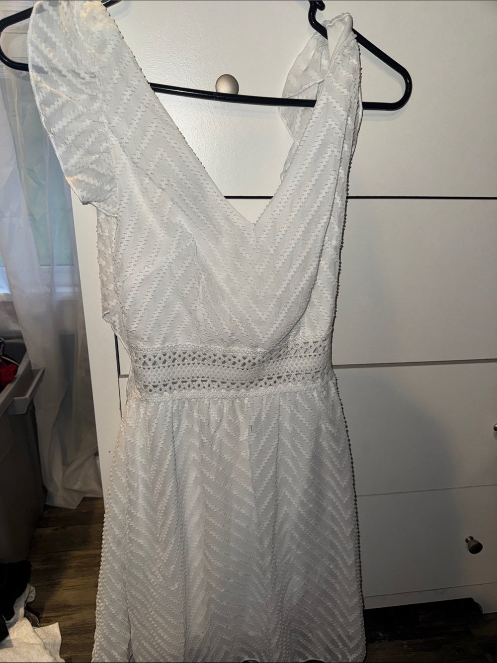 Amazon White V-Neck Mini Dress with Lace Waist